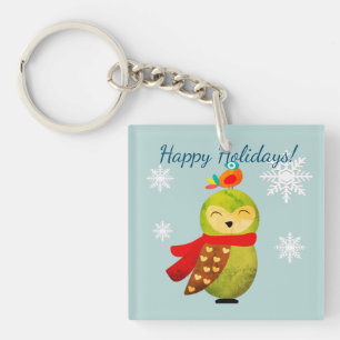 Winter Holidays Owl Key Ring