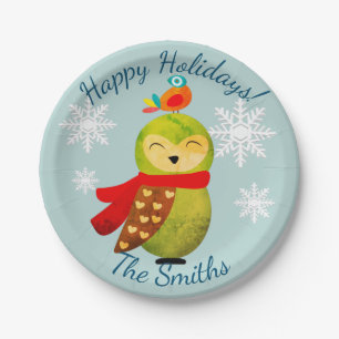 Winter Holidays Owl Paper Plate