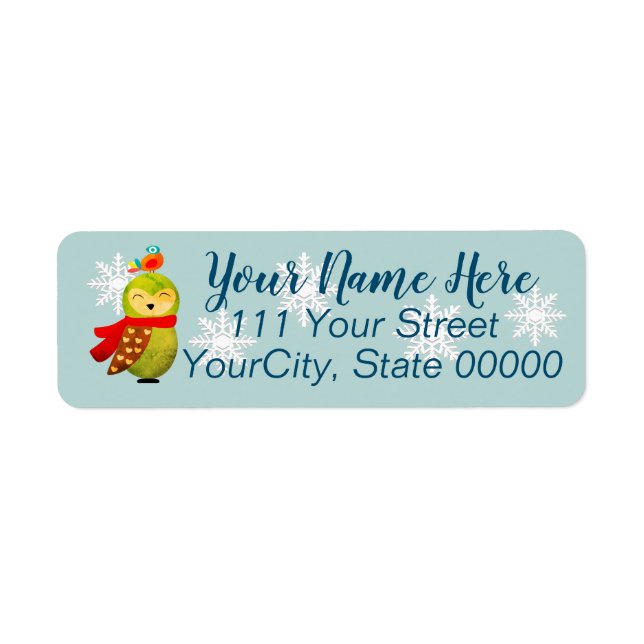 Winter Holidays Owl Return Address Label (Front)