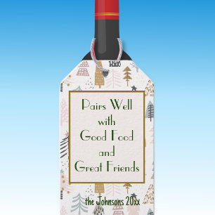 Winter Holidays Rustic Trees & Quote Wine Bottle Gift Tags