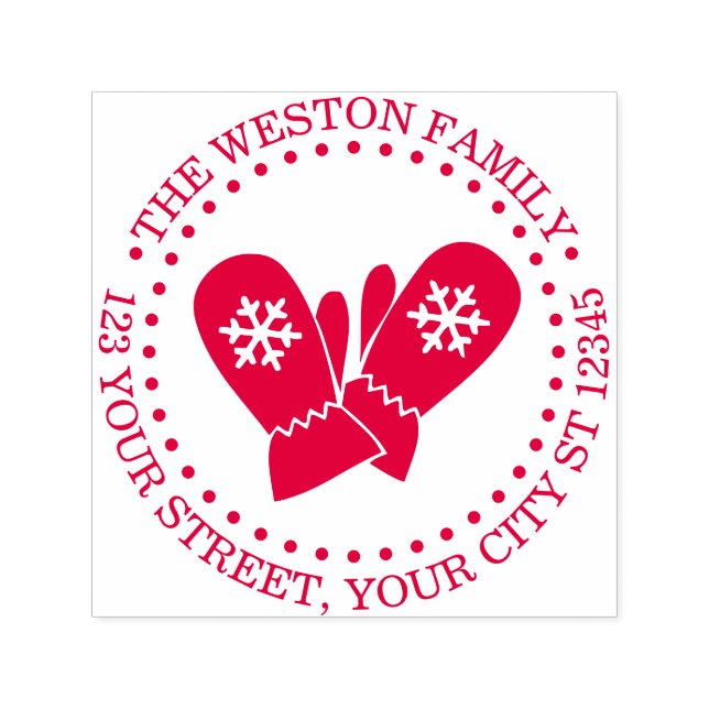 Winter Holidays Snowflake Mittens Name Address Self-inking Stamp (Design)