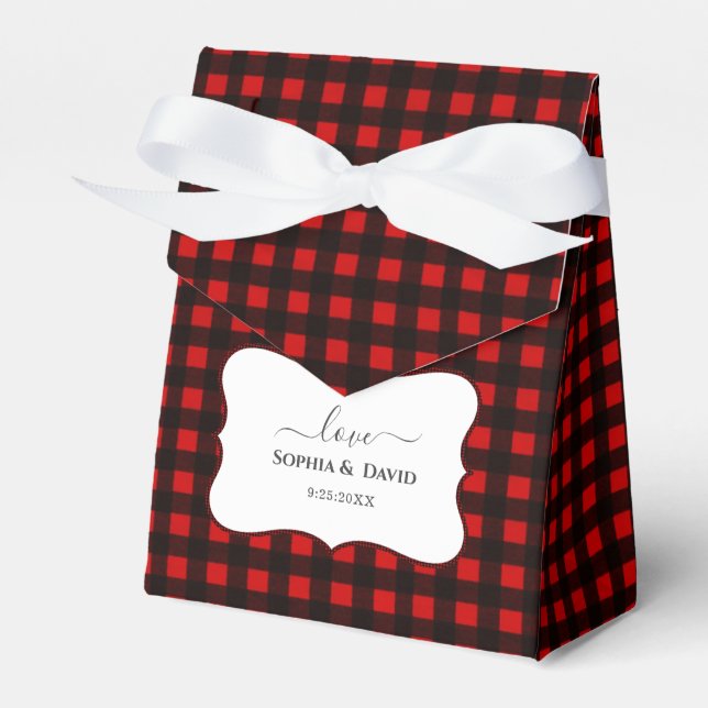 Winter Holidays Xmas Red Buffalo Plaid Wedding Favour Box (Front Side)