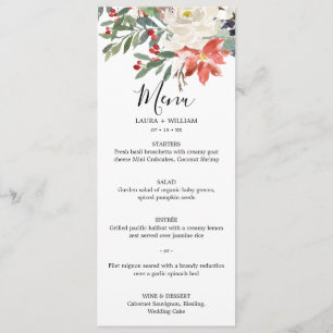 Winter Holly Berries and Floral Christmas Dinner Menu