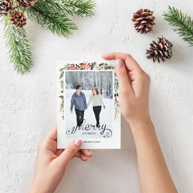 Winter Holly Berries & Floral Photo Holiday Card (Creator Uploaded)