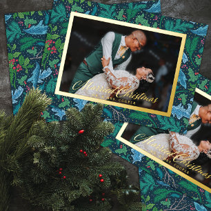 Winter Holly Berries Married Christmas Photo Foil Holiday Card