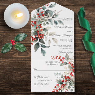 Winter Holly Berry All In One Invitation