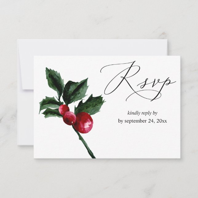 Winter Holly Berry & Greenery with Meal RSVP Card (Front)