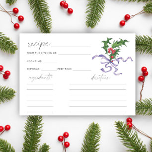 Winter holly branch recipe card