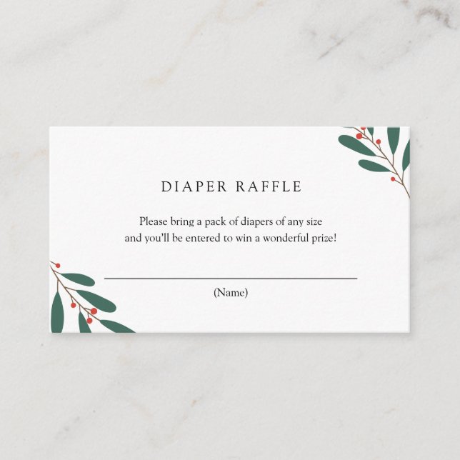 Winter Holly Branches Diaper Raffle insert card (Front)