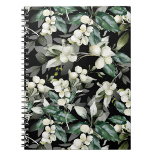 Winter holly branches green pattern watercolour notebook