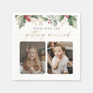 Winter Holly Kids Getting Married Rehearsal Dinner Napkin