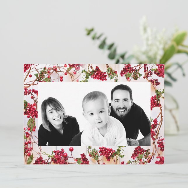 Winter Holly Photo Holiday Card (Standing Front)