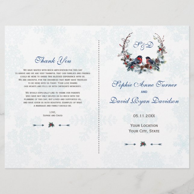 Winter Holy Berries Wreath Wedding Program (Front)