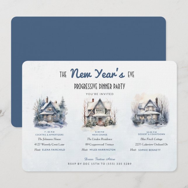 Winter Homes New Year's Eve Progressive Dinner Invitation (Front/Back)