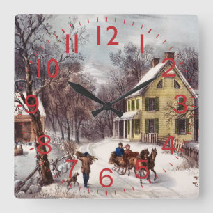 Winter Homestead Square Wall Clock
