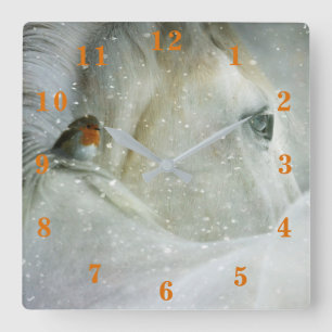 Winter Horse and Robin Square Wall Clock
