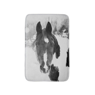Winter Horse Black and White Bath Mat