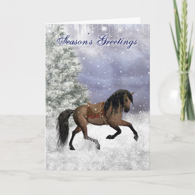 Winter Horse, Equine Fantasy Holiday Greetings (Front)