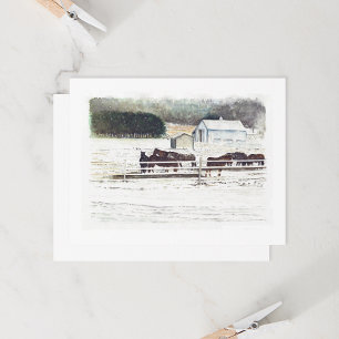 Winter Horse Farm Watercolor