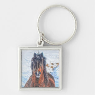 Winter Horse in Snowy Field 2 Key Ring