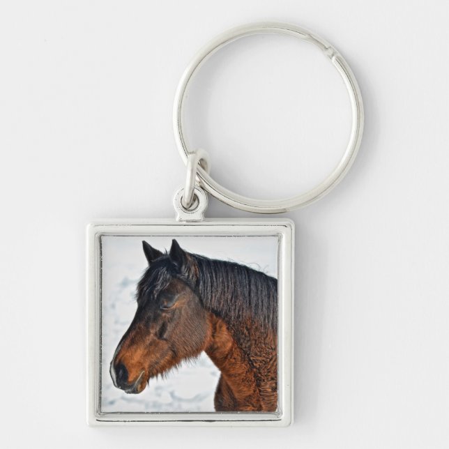 Winter Horse in Snowy Field 3 Key Ring (Front)