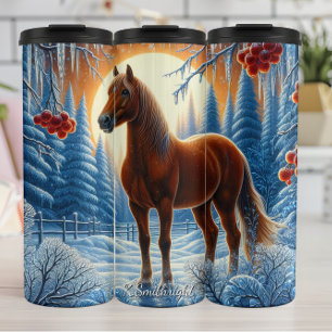 Winter Horse Snowy Forest Sunset Thermal Tumbler