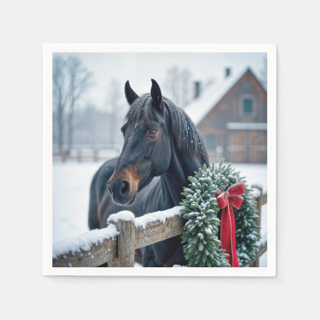 Winter Horse With Christmas Wreath Napkin (Front)