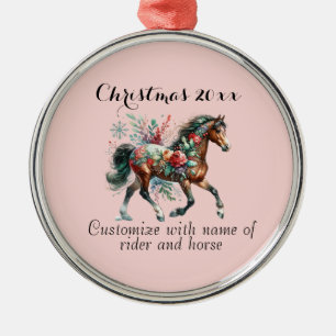Winter Horse With Flowers Metal Ornament