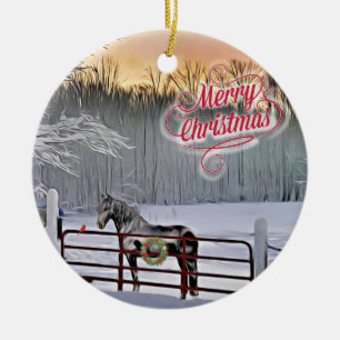 Winter horses Christmas  Ceramic Ornament