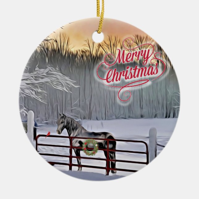 Winter horses Christmas  Ceramic Ornament (Front)