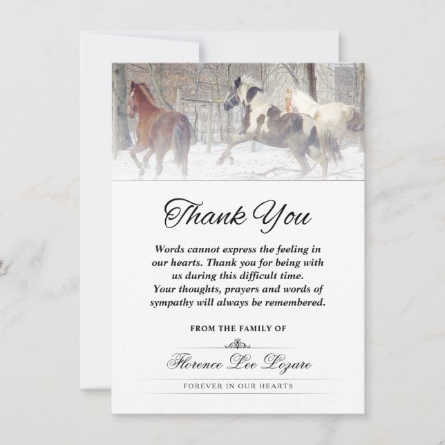 Winter Horses Thank You Sympathy Words (Front)