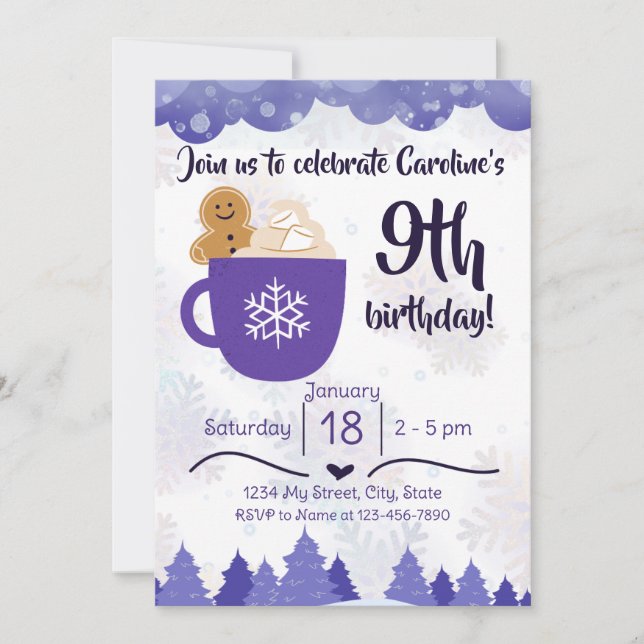 Winter Hot Cocoa Birthday Party Invitation (Front)