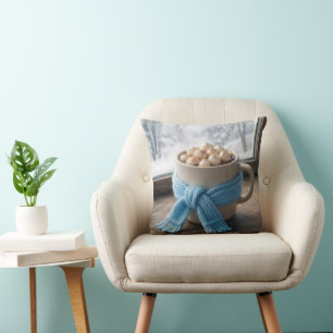 Winter Hot Cocoa With Blue Scarf Cushion