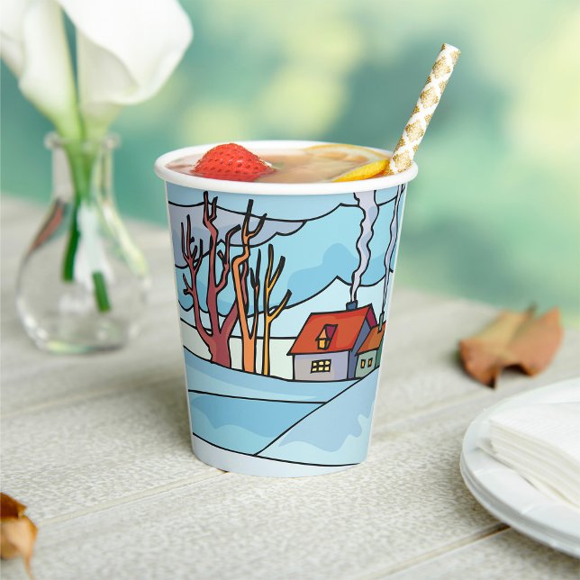 Winter House Landscape Paper Cups (Creator Uploaded)