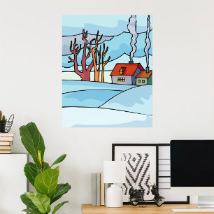 Winter House Landscape Poster