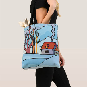 Winter House Landscape Tote Bag