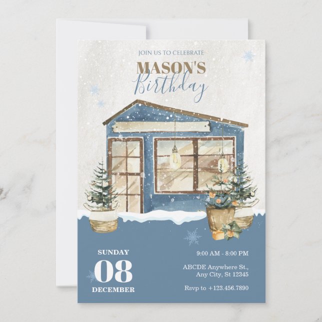 Winter house snow birthday invitation (Front)