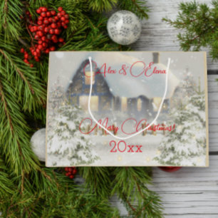 Winter house snow retro large gift bag