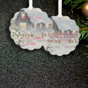 Winter house snow retro tree decoration card