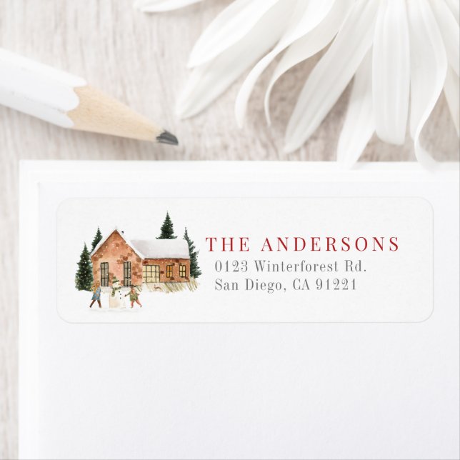 Winter House Snowman Return Address Label (Insitu)