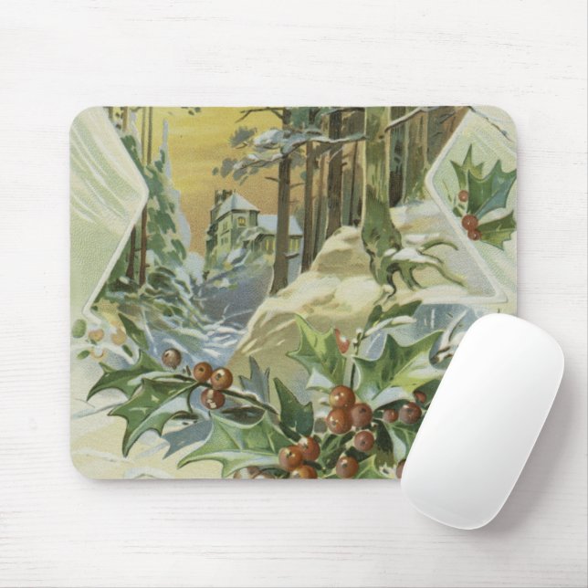 Winter House Vintage Illustration Mouse Pad (With Mouse)