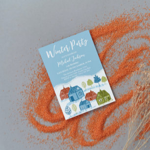 Winter houses Birthday Party Baby Invitation