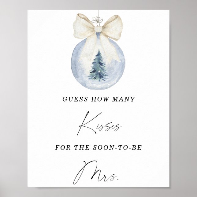 Winter how many kisses bridal shower game poster (Front)
