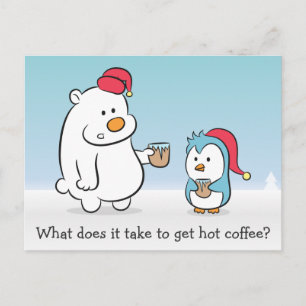 Winter Humour Polar Bear complains to Penguin Postcard