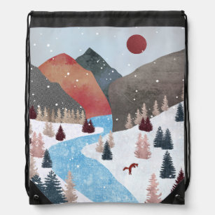Winter Hunting Fox Drawstring Bag