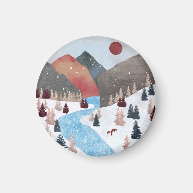 Winter Hunting Fox Magnet (Front)