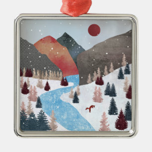 Winter Hunting Fox Metal Ornament