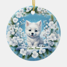 Winter Husky Puppy, Holiday Wreath Customisable - 