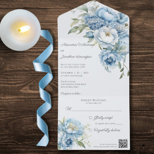 Winter Ice Blue Flowers QR Code All In One Invitation