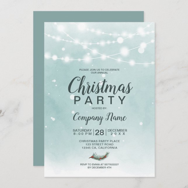 Winter ice blue lights snow Christmas corporate Invitation (Front/Back)